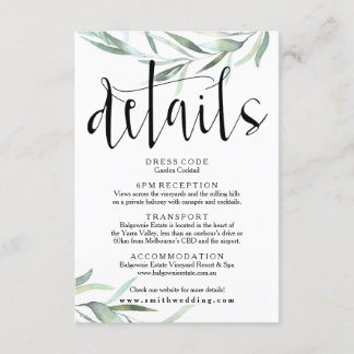 Eukalyptus Wedding Details Card Rustikal Begleitkarte
