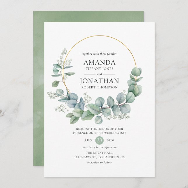Eukalyptus Wedding Einladung (Vorne/Hinten)