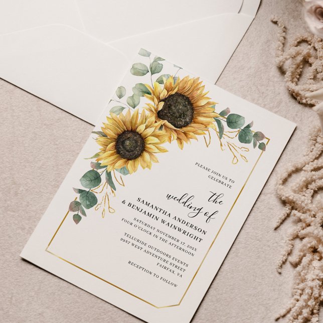 Eukalyptus Wedding Einladung (Floral Sunflower Eucalyptus Watercolor Wedding Invitation)