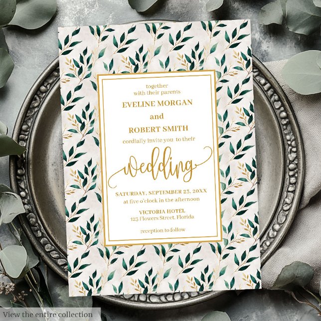 Eukalyptus Wedding Einladung (Romantic Forest Green Gold Eucalyptus Wedding Invitation)