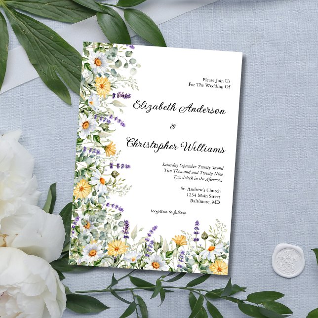Eukalyptus Wedding Einladung (Yellow White Lavender Eucalyptus Wildflowers  Wedding Invitation. Printed or Digital Download)