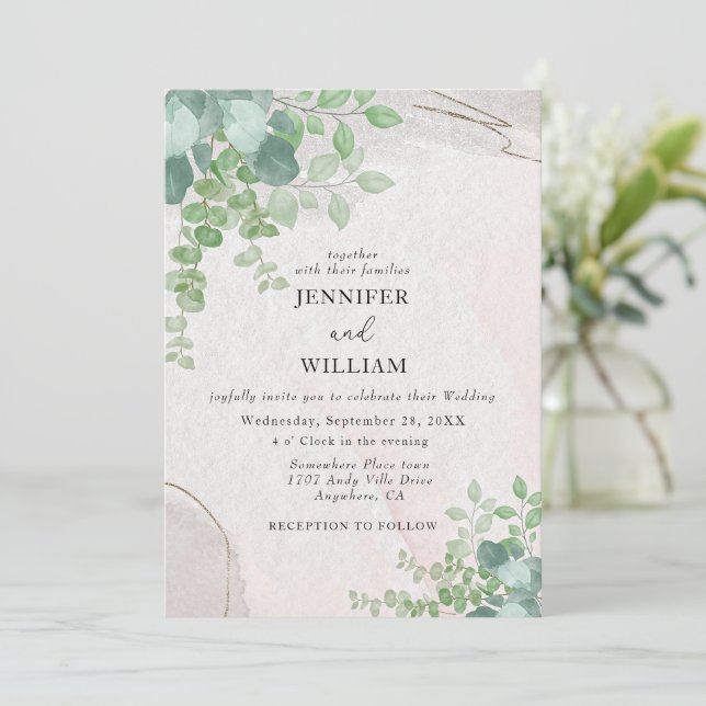 Eukalyptus Wedding Einladung (Stehend Vorderseite)