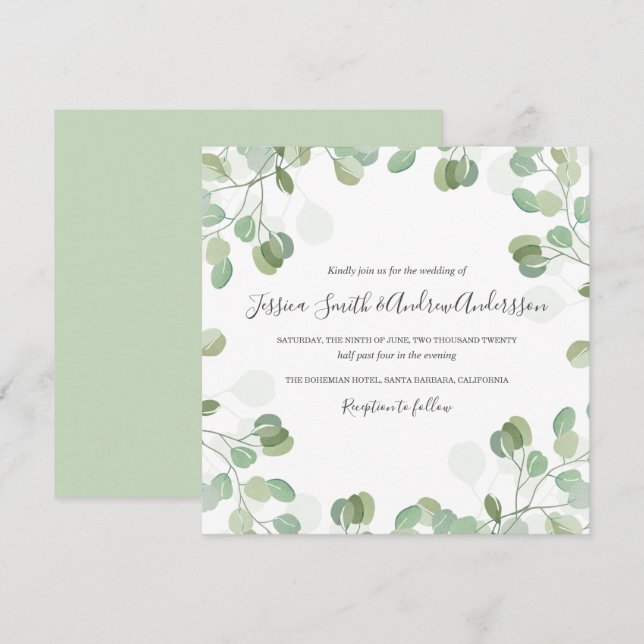Eukalyptus Wedding Einladung Rustikale Vegetation  (Vorne/Hinten)