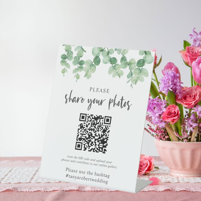 Eukalyptus Wedding Foto Album QR Code Begrüßung Sockelschild (Von Creator hochgeladen)