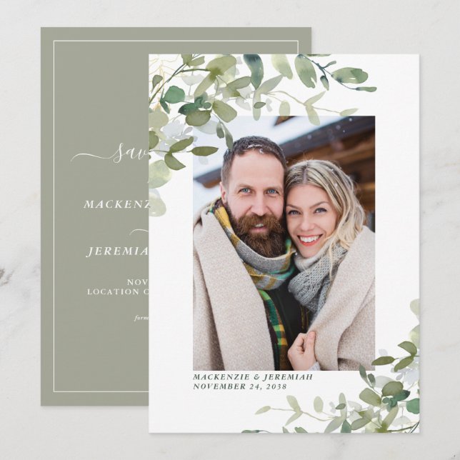 Eukalyptus Wedding Foto Save the Date (Vorne/Hinten)