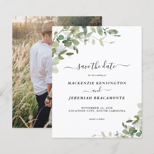 Eukalyptus Wedding Foto Save the Date (Vorne/Hinten)