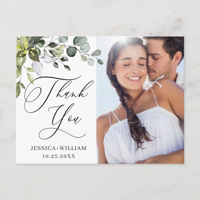 Eukalyptus Wedding Foto Vielen Dank Postkarte (Vorderseite)