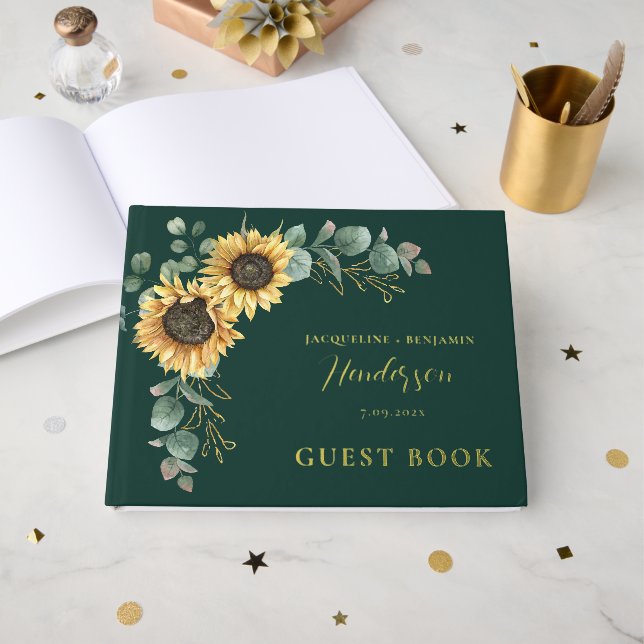 Eukalyptus Wedding Gold Foil Gästebuch (Vorderseite offen)