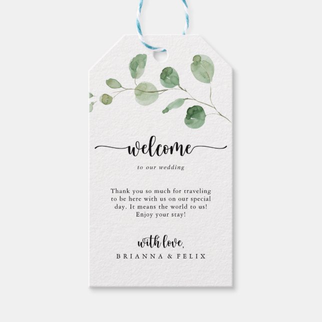 Eukalyptus Wedding Green Delight Willkommen Geschenkanhänger (Vorderseite)