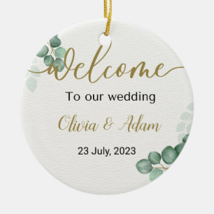 Eukalyptus Wedding Green Watercolor Begrüßungszeic Keramik Ornament