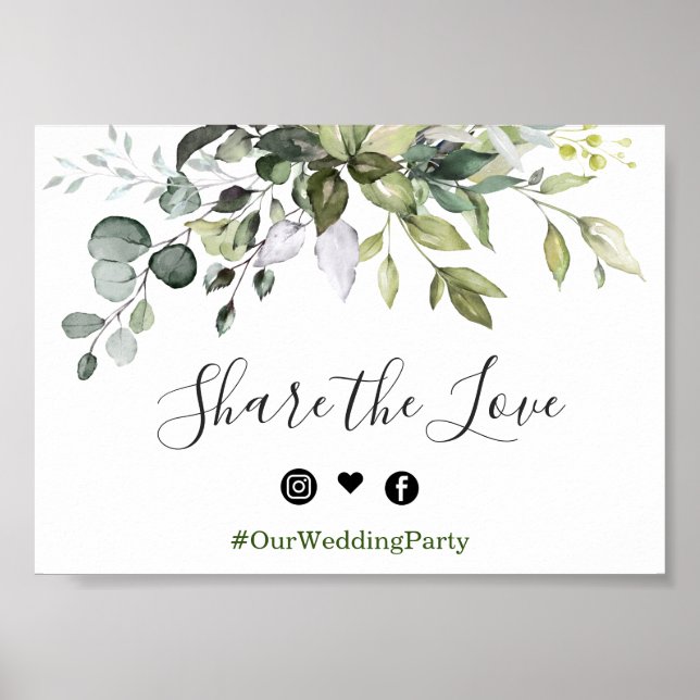 Eukalyptus Wedding Hashtag Sign Poster (Vorne)