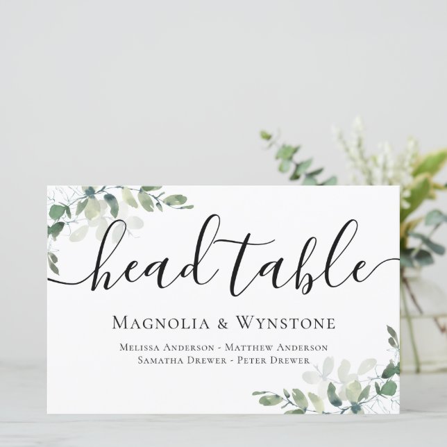 Eukalyptus Wedding Head Table Sign (Stehend Vorderseite)