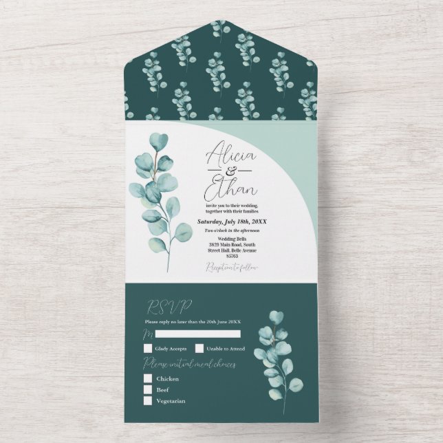Eukalyptus Wedding Invite & UAWG Spring Blätter All In One Einladung (Innen Boden)