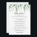 Eukalyptus Wedding Kissing Menu Game Card<br><div class="desc">Diese Eukalyptus Hochzeitsküssen Spielkarte ist perfekt für einen modernen Hochzeitsempfang. Das Design bietet Aquarellfarben handgezeichnet elegante botanische Eukalyptuszweige und Blätter.</div>