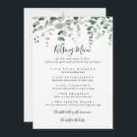 Eukalyptus Wedding Kissing Menu Game Card<br><div class="desc">Diese Eukalyptus Hochzeitsküssen Spielkarte ist perfekt für einen modernen Hochzeitsempfang. Das Design bietet Aquarellfarben handgezeichnet elegante botanische Eukalyptuszweige und Blätter.</div>
