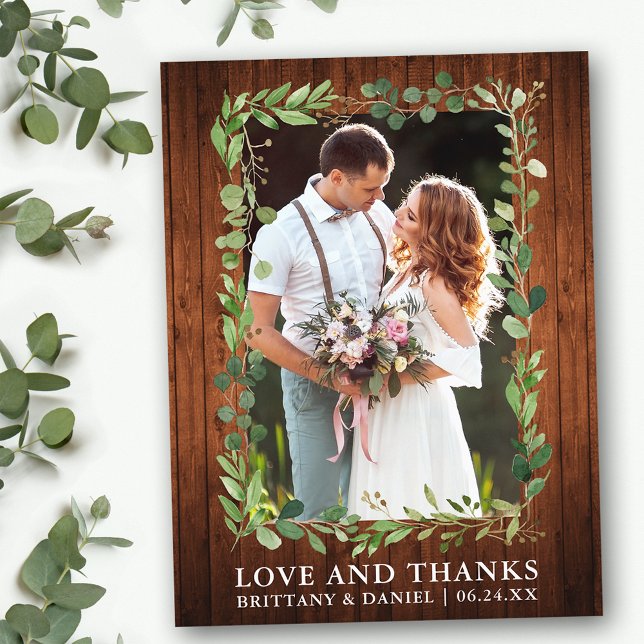 Eukalyptus Wedding Liebe dank Wood Postkarte (Customize to change text size or text style.)