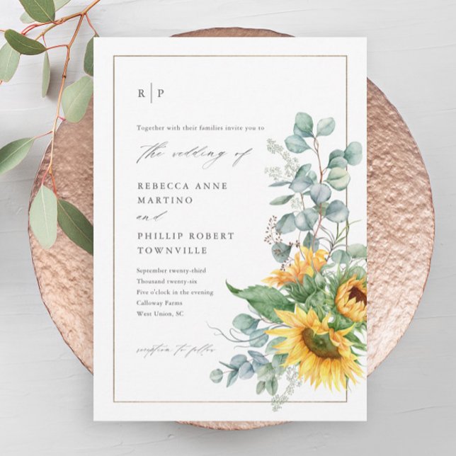 Eukalyptus Wedding Magneteinladung (A modern, elegant hand-painted sunflower eucalyptus wedding magnetic invitation.)