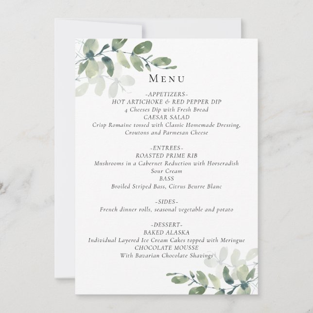 Eukalyptus Wedding Menu Card Einladung (Vorderseite)