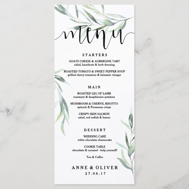 Eukalyptus Wedding Menu Card Menükarte (Vorderseite)