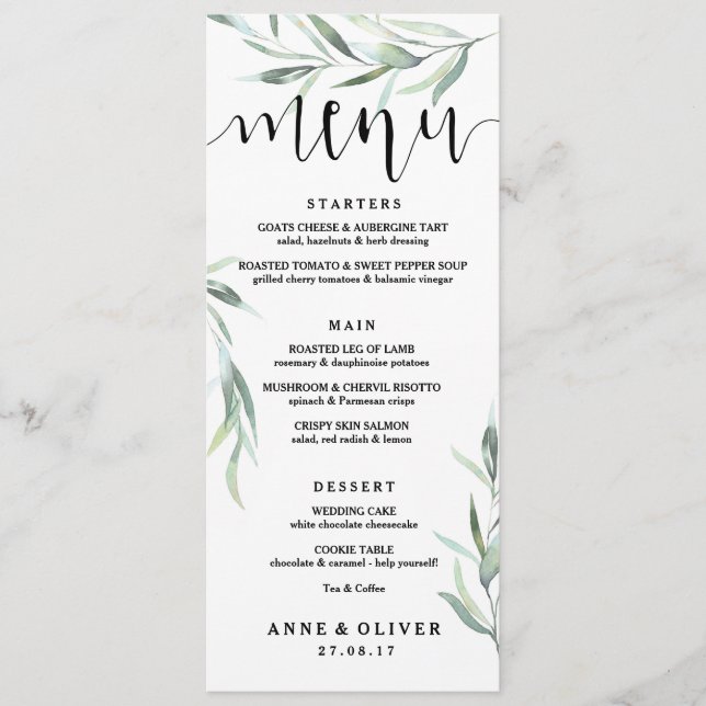Eukalyptus Wedding Menu Card Menükarte (Vorderseite)