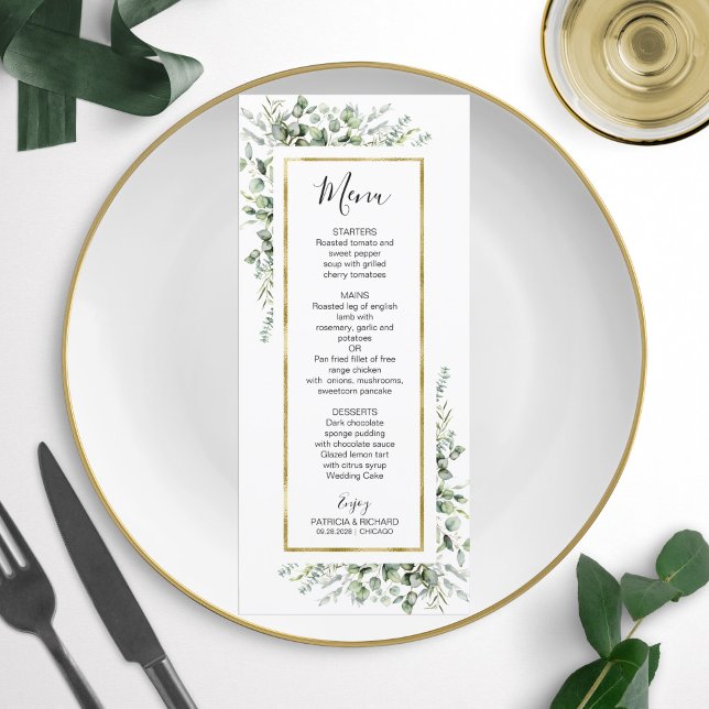 Eukalyptus Wedding Menu unter Goldgrün (Von Creator hochgeladen)