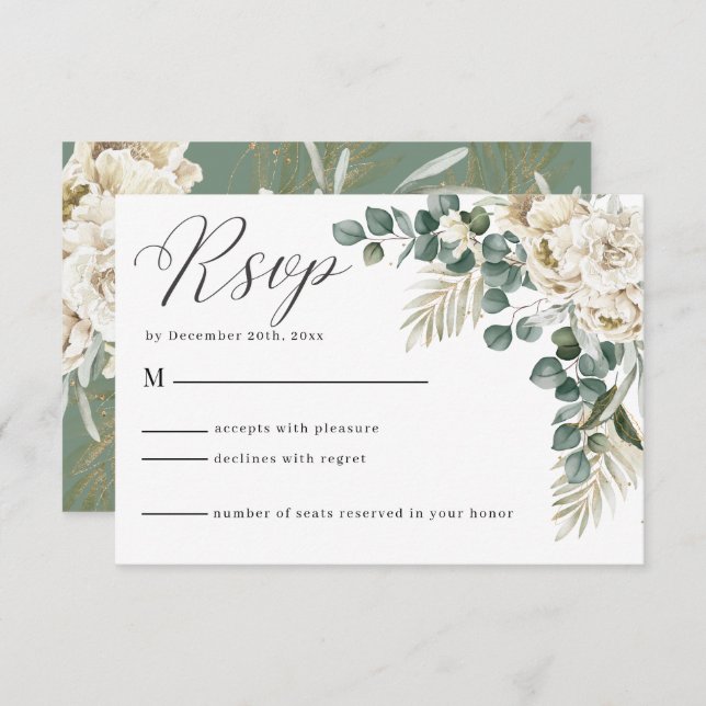 Eukalyptus Wedding Minimalistisch Sage green flora RSVP Karte (Vorne/Hinten)