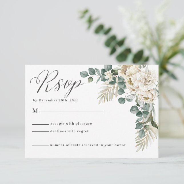 Eukalyptus Wedding Minimalistische Blume RSVP Karte (Stehend Vorderseite)