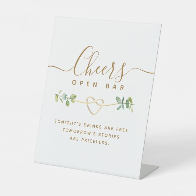 Eukalyptus Wedding Open Bar Pedestal Sign Sockelschild (Vorderseite)