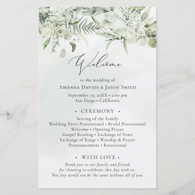 Eukalyptus Wedding Program Dusty Blue Greenery (Vorderseite)