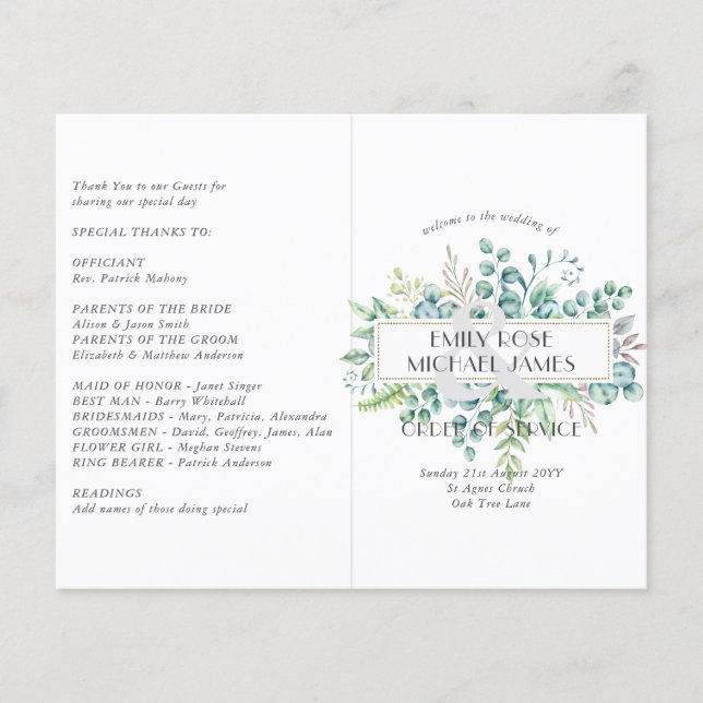 Eukalyptus Wedding Program Greenery Blätter (Vorderseite)