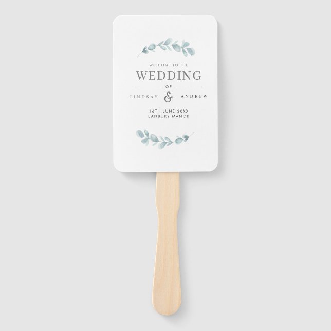 Eukalyptus Wedding Program Hand Fan Fächer (Vorderseite)