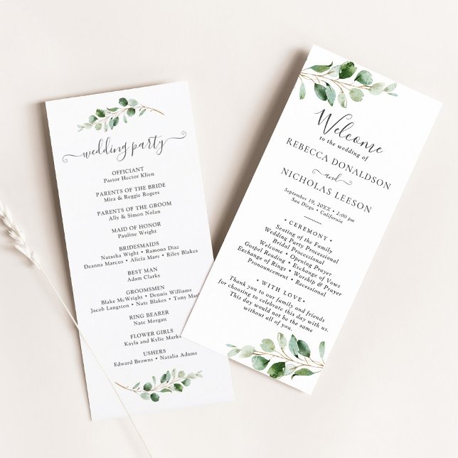 Eukalyptus Wedding Program Simple Greenery Menükarte (Von Creator hochgeladen)
