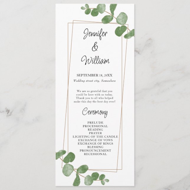 Eukalyptus Wedding Program Watercolor Greenery Programm (Vorderseite)