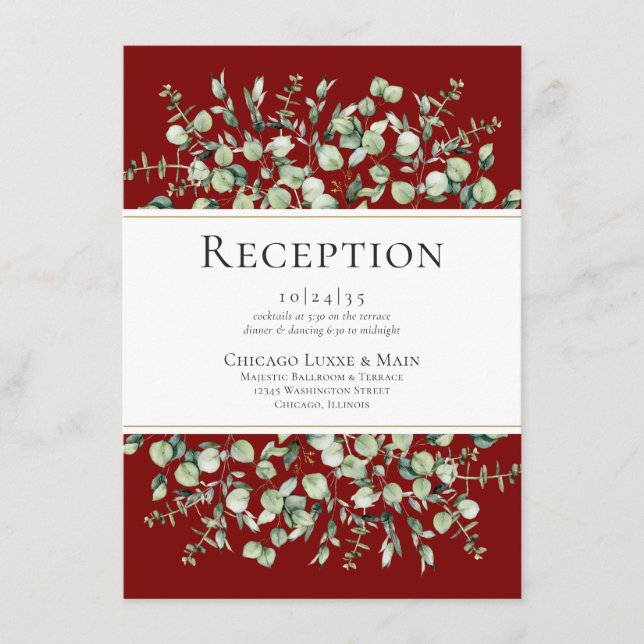 Eukalyptus Wedding Reception Begleitkarte (Vorderseite)