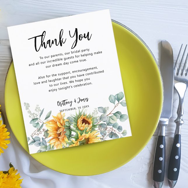 Eukalyptus Wedding Reception Card (Sunflower Eucalyptus Wedding Reception Card)
