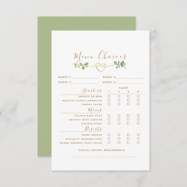 Eukalyptus Wedding Reception Menu Enclosure Card Begleitkarte (Vorne/Hinten)