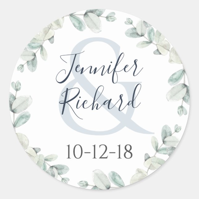 Eukalyptus Wedding Round Sticker (Vorderseite)