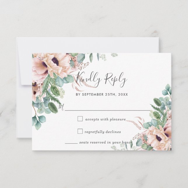 Eukalyptus Wedding RSVP Card Rusticum Blush Blume (Vorderseite)