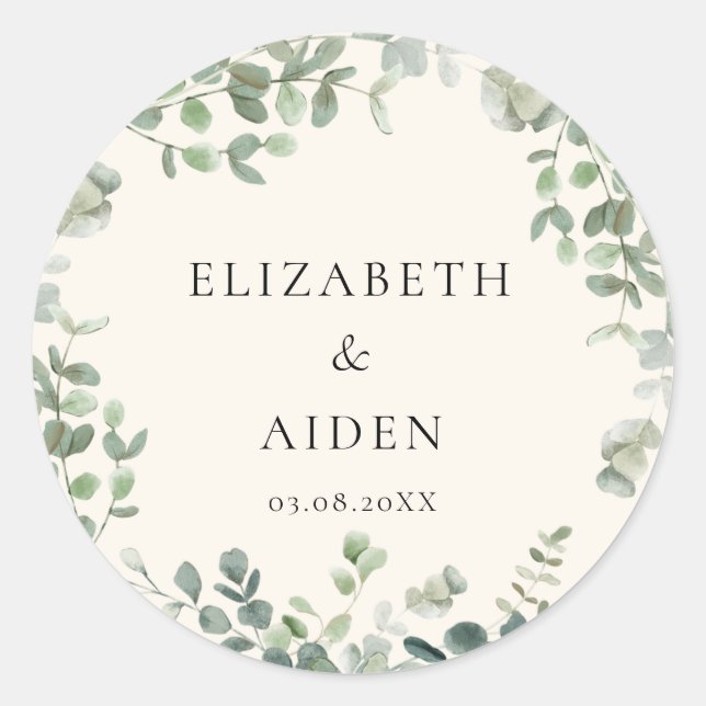 Eukalyptus Wedding Runder Aufkleber (Vorderseite)