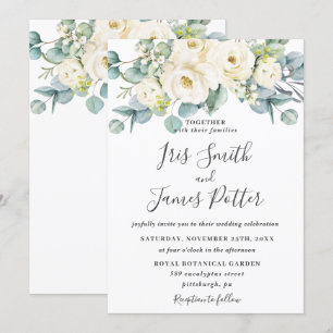Eukalyptus Wedding Rustic Ivory White Floral Rose Einladung