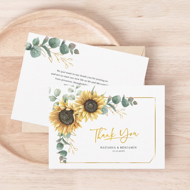 Eukalyptus Wedding Rustic Sonnenblume Dankeschön K Einladung (Sunflower Floral Script Wedding Thank You Card)