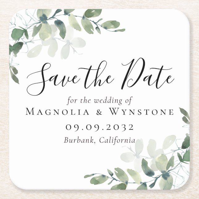 Eukalyptus Wedding Save the Date Rechteckiger Pappuntersetzer (Vorderseite)