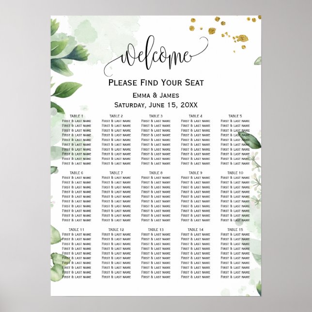 Eukalyptus Wedding Seating Chart Poster (Vorne)