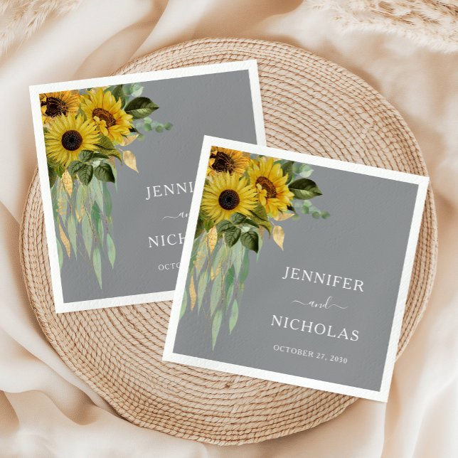 Eukalyptus Wedding Serviette (Modern Sunflower Eucalyptus Wedding Napkins)