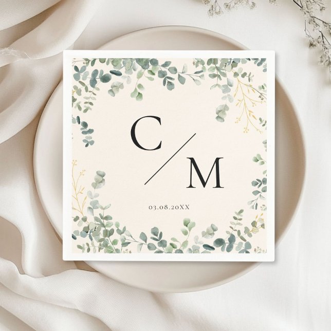 Eukalyptus Wedding Serviette (Monogram Eucalyptus Wedding Napkinswith your name and date.)