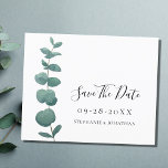 Eukalyptus Wedding speichert die Datumskarte<br><div class="desc">Lass deinen Freunden und Bekannten,  wann dein besonderer Tag mit dieser schlichten,  eleganten Eukalyptus Wedding Save the Date Card ist. Es ist mit Aquarell Eukalyptus und stilvollen Schriftzeichen dekoriert. Einfach anpassbar. Original Wasserfarbe © Michele Davies.</div>