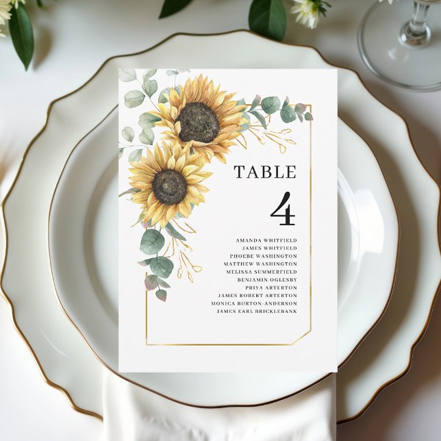 Eukalyptus Wedding Tischnummer (Floral Sunflower Eucalyptus Wedding Table Number 4)