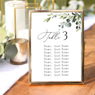 Eukalyptus Wedding Tischnummer Chart Card Card Kar