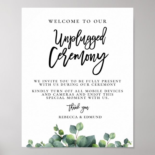 Eukalyptus Wedding Unplugged Zeremonie Poster (Vorne)