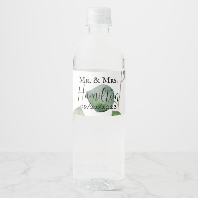 Eukalyptus Wedding Water Flasche Label Wasserflaschenetikett (Vorderseite)